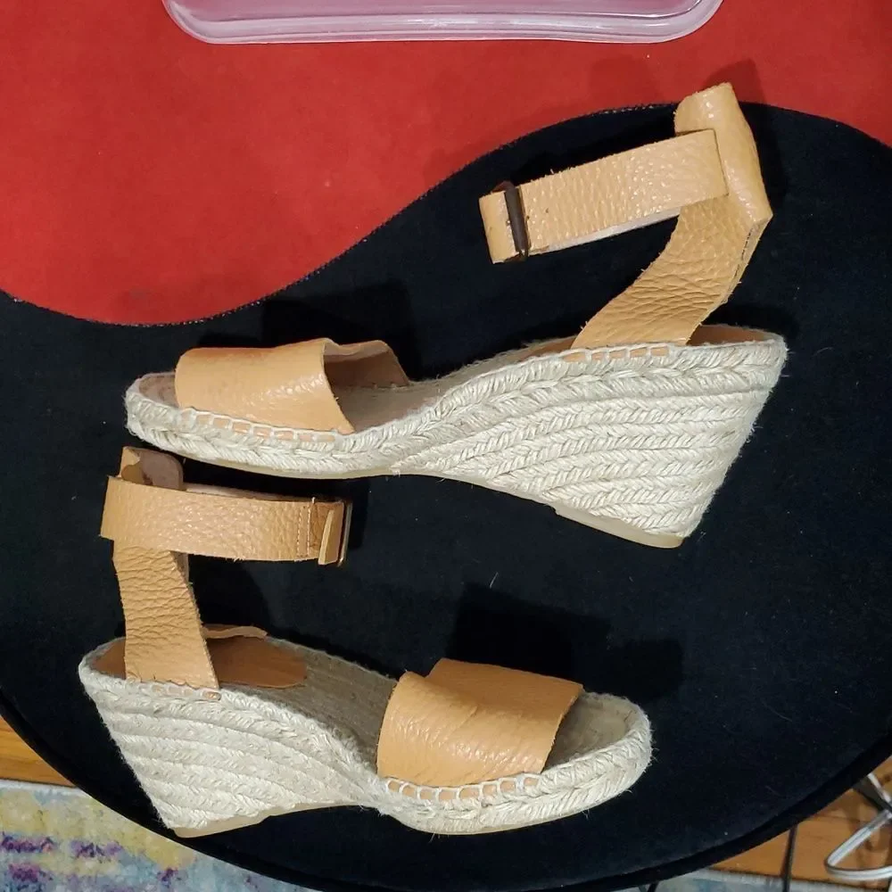 J. Crew Leather Wedge Espadrille Sandals Made In Spain Size 8